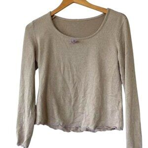 Tan Fleecy Long Sleeve Cropped Top